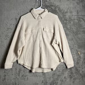 Aerie‎ Cream Lumberjane Waffle Knit Button Up Size XXS Oversized Fit